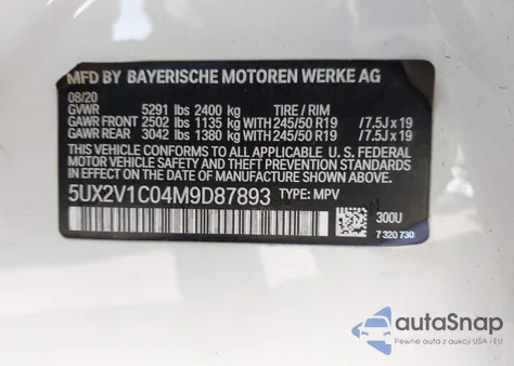 2021 BMW X4 xDrive30I from USA, damaged, VIN 5UX2V1C04M9D87893